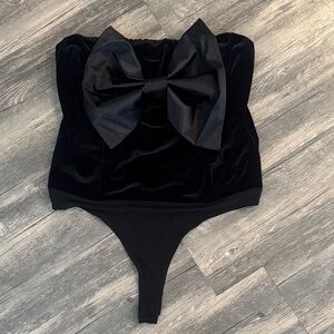 Express Black Velvet Strapless Bow Bodysuit